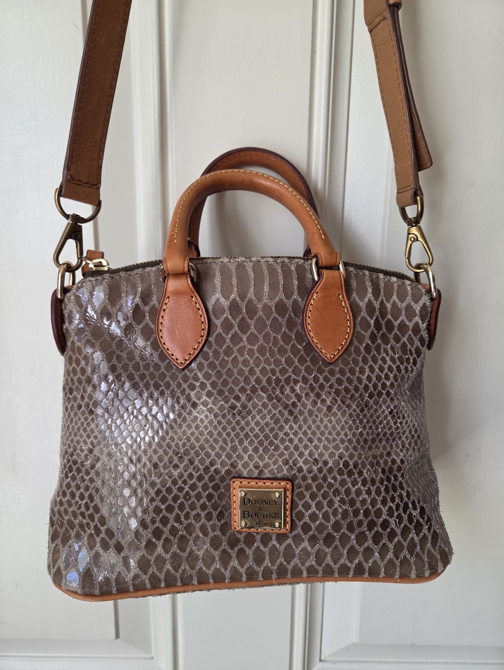 Dooney & Bourke• Brown/Taupe Python Mini Satchel/ CB Bag Leather Trim. #J6395544